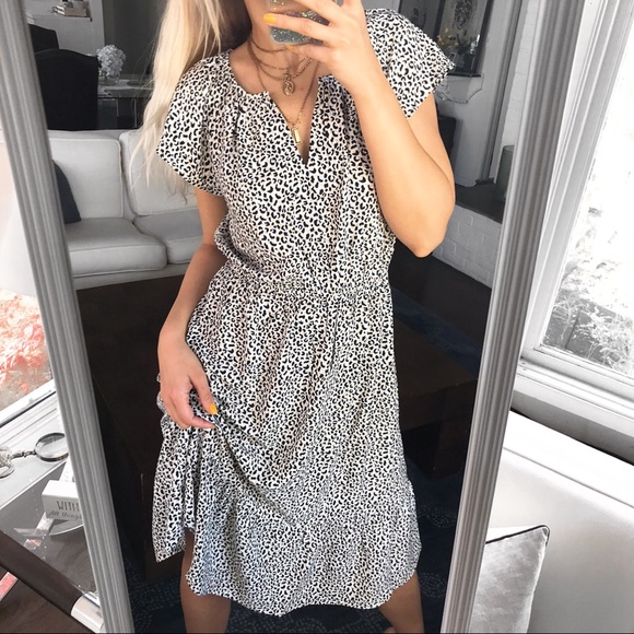 πΎ LOFT ANIMAL PRINT BLACK WHITE TAN FLOWY DRESS! - Picture 2 of 9